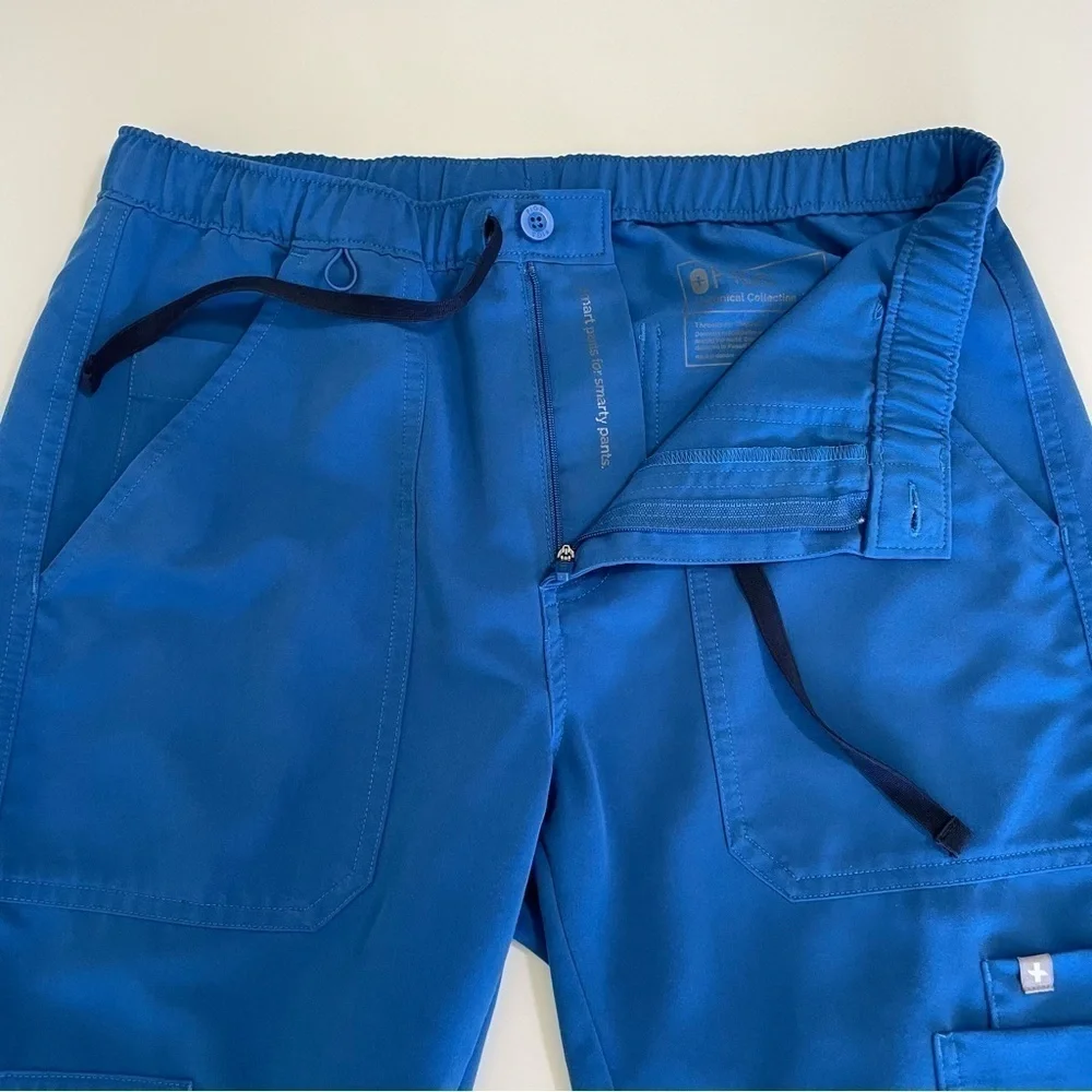Figs Cairo Cargo Scrub Pants Drawstring Zip Fly Nine Pockets Royal Blue XS